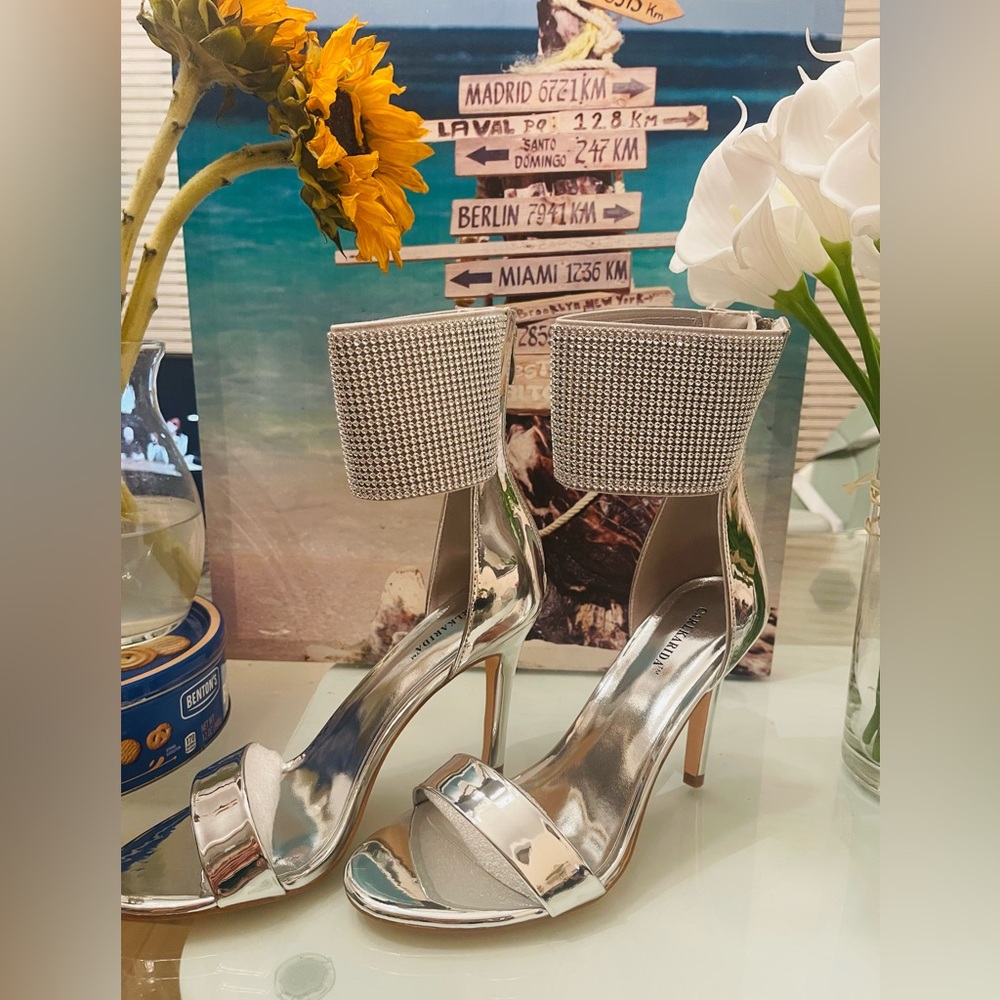 Silver Glittery Women Shoes. 3.93 inch